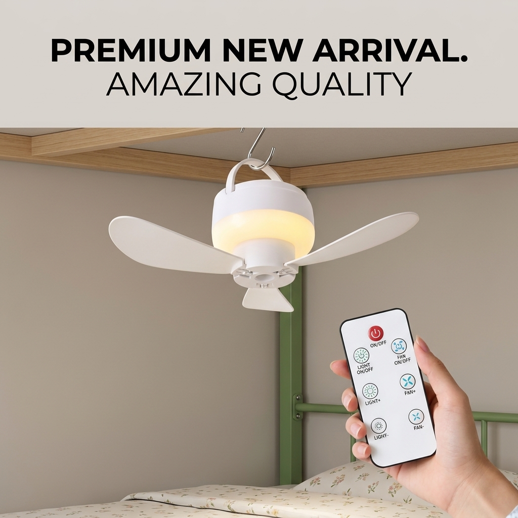 Outdoor Camping Ventilator - พัดลมเพดานขนาดเล็ก พัดลมพกพาแบบแขวน USB สำหรับหอพัก ห้องนักศึกษา บ้าน