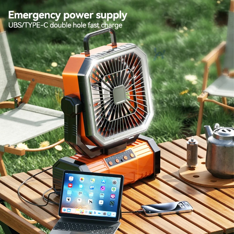 Outdoor Camping Ventilator - Camping พัดลมเพดาน 20000Mah Camping Circulator พร้อมแสงและรีโมทคอนโทรล