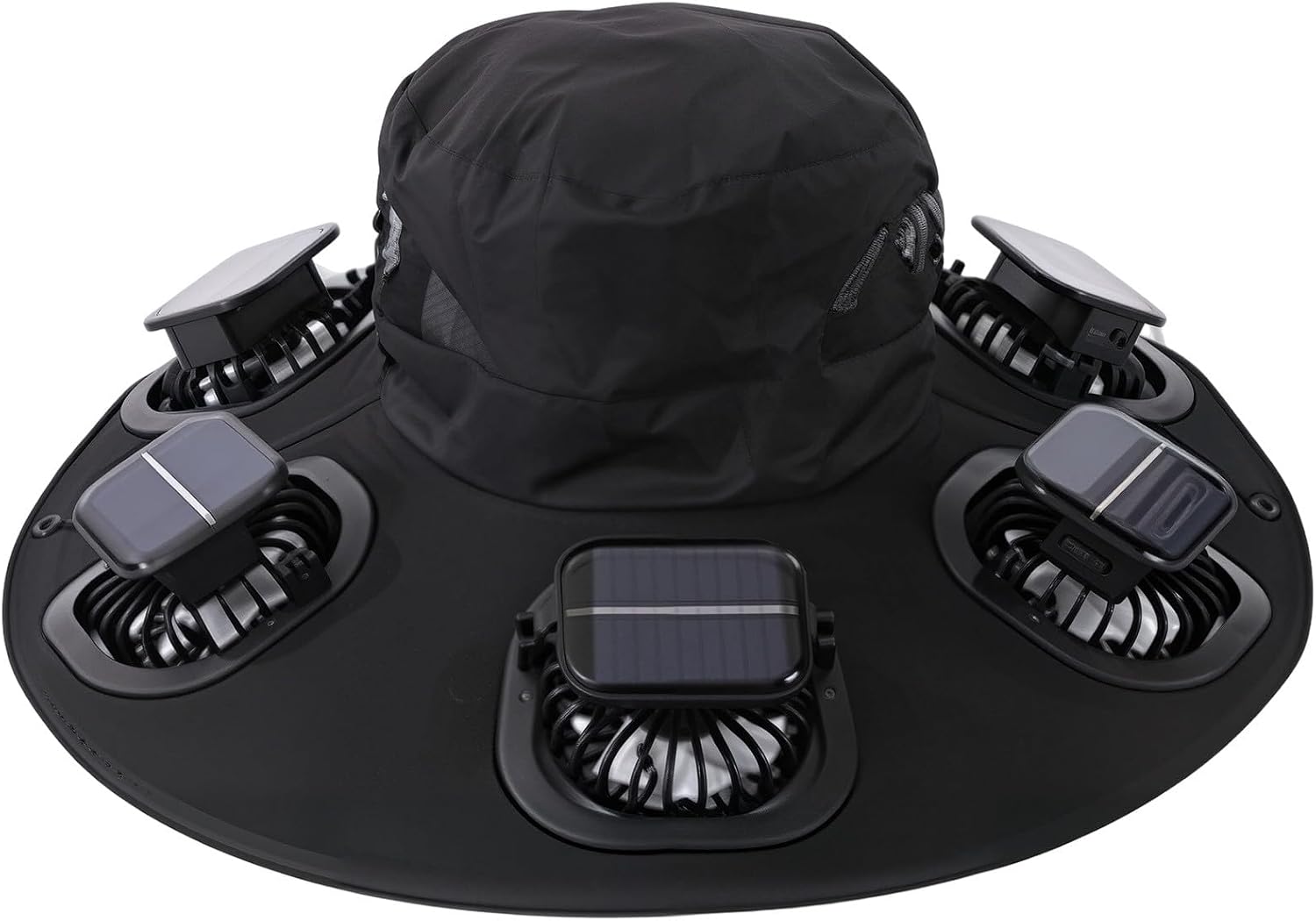 Outdoor Camping Ventilator - หมวกพัดลมพลังงานแสงอาทิตย์ 6 ใบพัด ระบายอากาศ ป้องกันรังสียูวี ปีกกว้าง