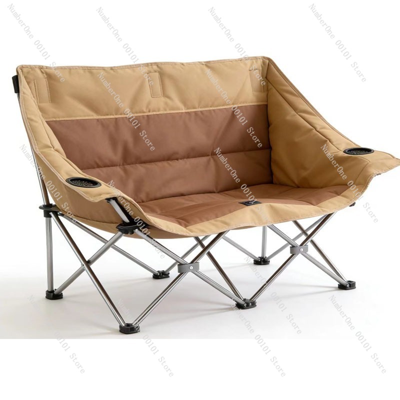 Outdoor Camping Folding Chairs - เก้าอี้พับได้แบบพกพาสำหรับตั้งแคมป์กลางแจ้ง เบาะนั่ง 2 ที่นั่ง พร้อมพนักพิงและที่วางแขน เหมาะสำหรับปิกนิก
