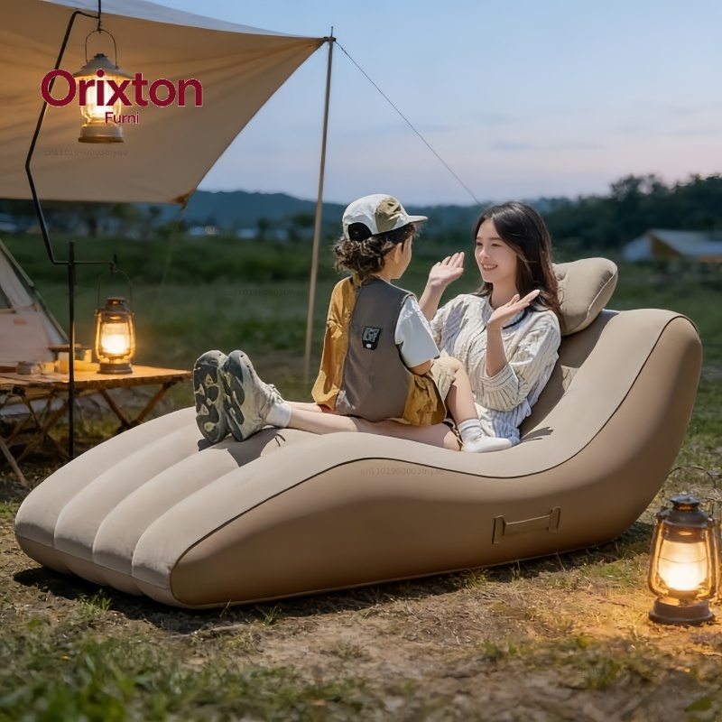 Outdoor Camping Lounge Chairs - เก้าอี้พักผ่อนพกพาแบบพองลมได้เองสำหรับใช้งานกลางแจ้ง - โซฟาสำหรับแคมป์ปิ้งกันน้ำพร้อมหมอนและหูหิ้ว เหมาะสำหรับชายหาดและสนามหญ้า