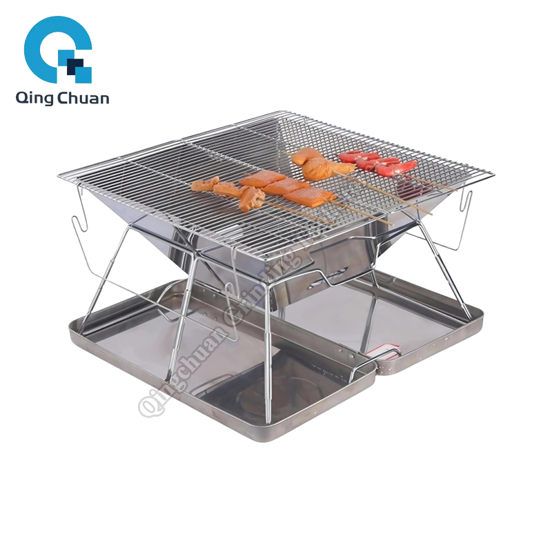 Outdoor Camping Stove - เตาปิ้งย่างแบบพับได้ สแตนเลส ใช้ถ่าน เหมาะสำหรับตั้งแคมป์ ทำอาหารกลางแจ้ง เดินป่า