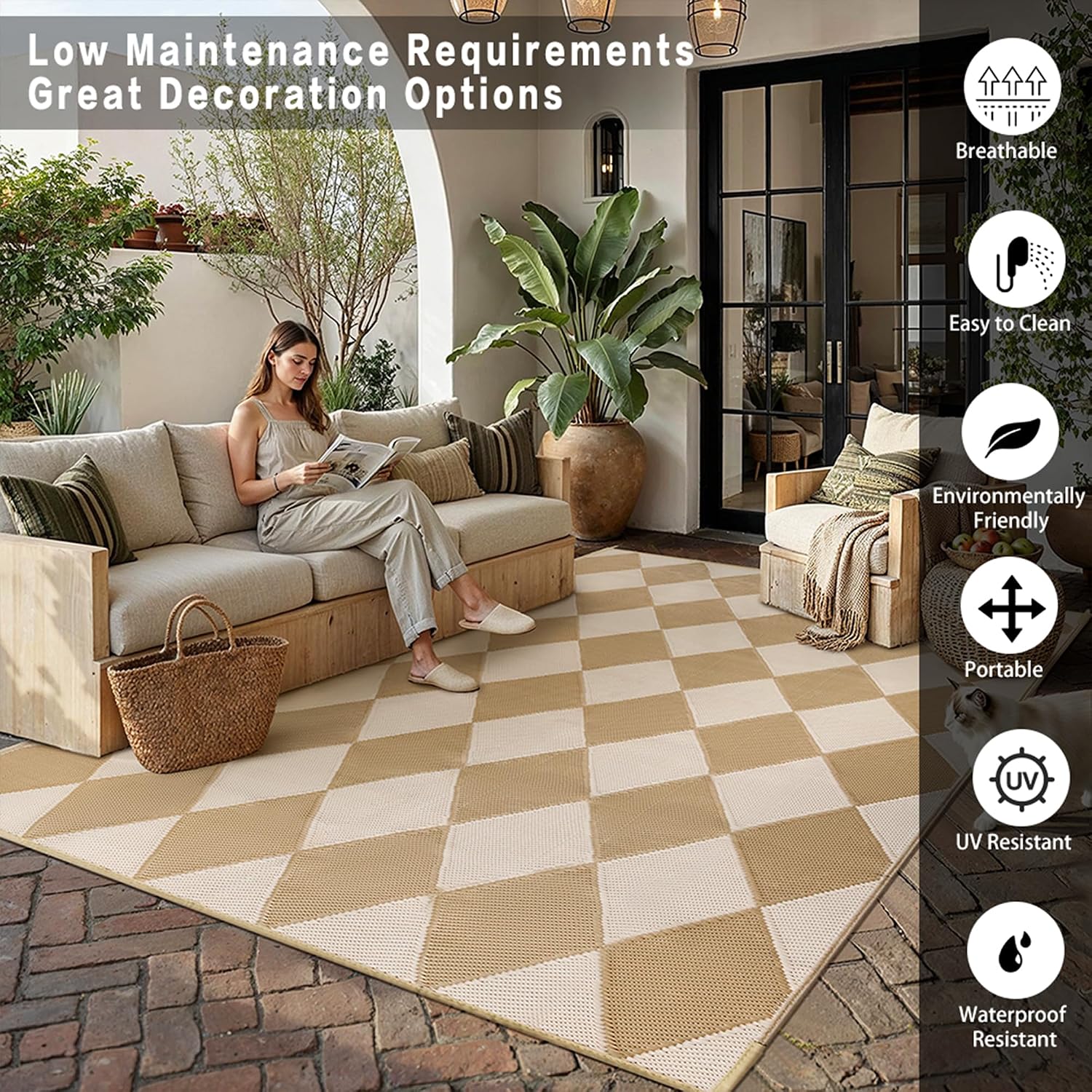 พรมพลาสติกลายตารางกันน้ำสำหรับ - Outdoor Camping Rugs 8X10 บทวิจารณ์และราคา