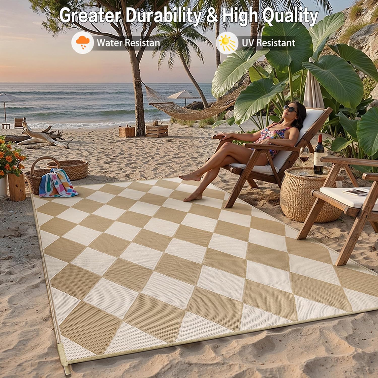 พรมพลาสติกลายตารางกันน้ำสำหรับ - Outdoor Camping Rugs 8X10 บทวิจารณ์และราคา