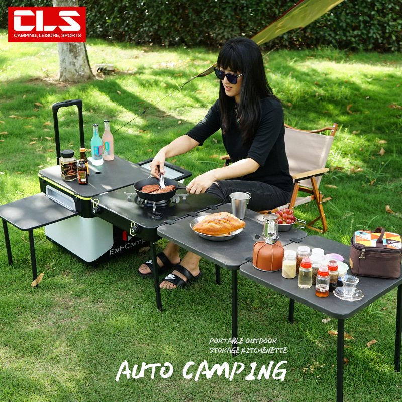 โต๊ะครัวพกพาสำหรับตั้งแคมป์แบบ - Outdoor Camping Table With Storage บทวิจารณ์และราคา
