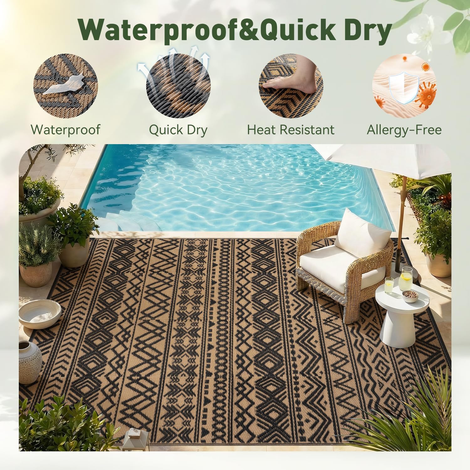 พรมปูพื้นกลางแจ้ง 8x10 ฟุต กัน - Outdoor Camping Rugs 8X10 บทวิจารณ์และราคา