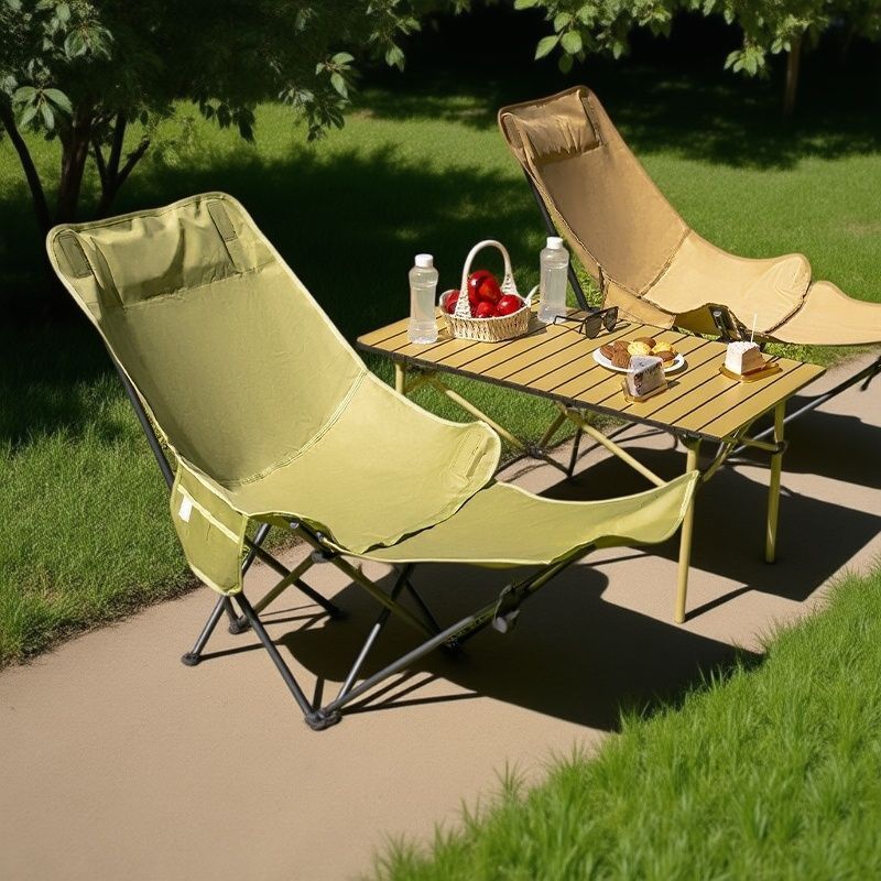 เก้าอี้ทรงพระจันทร์พร้อมที่วาง - Outdoor Camping Lounge Chairs บทวิจารณ์และราคา