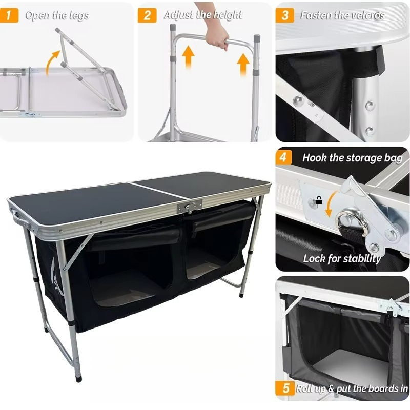 โต๊ะพับสำหรับตั้งแคมป์แบบพกพา  - Outdoor Camping Table With Storage บทวิจารณ์และราคา
